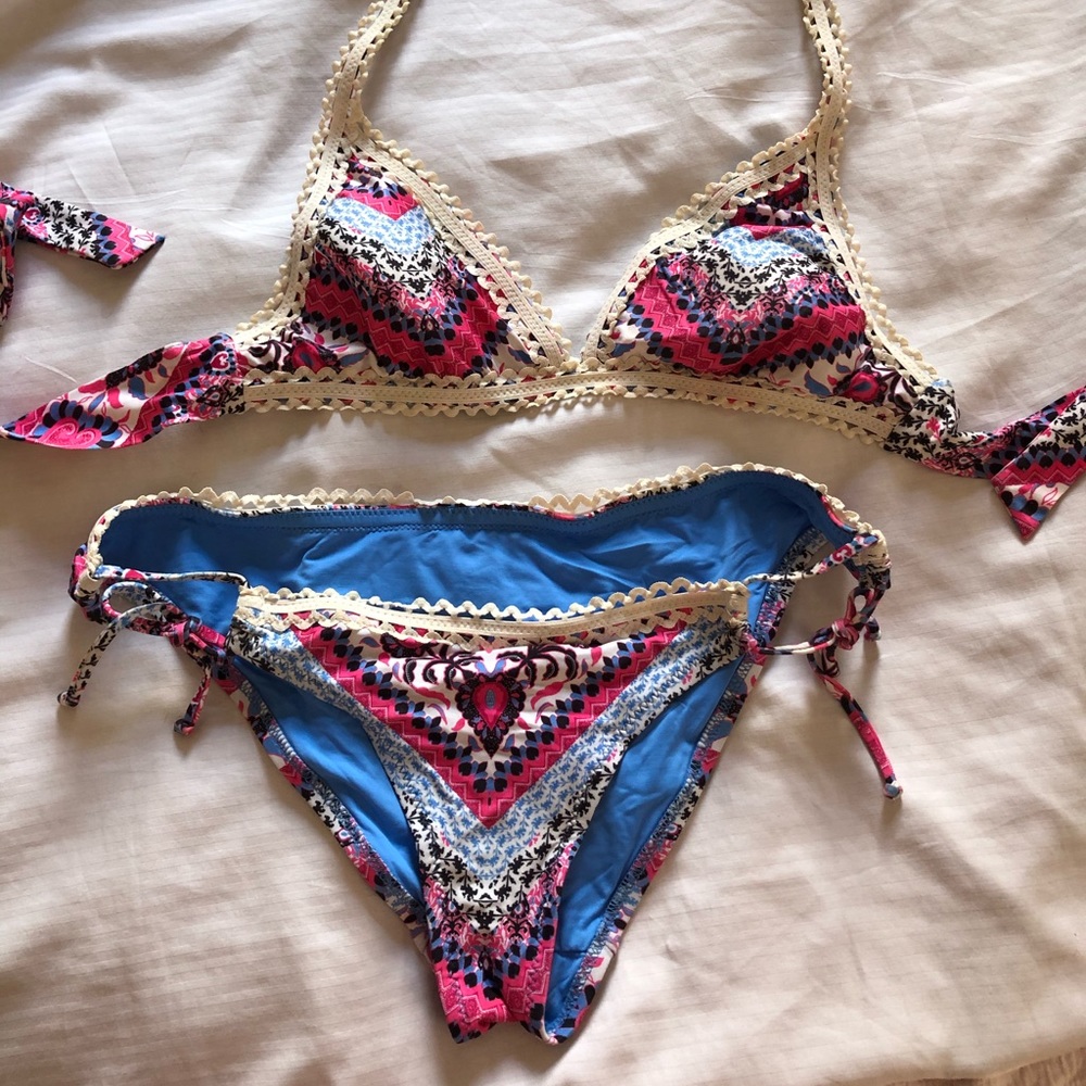 Becca Pink Calico Bikini Set Medium